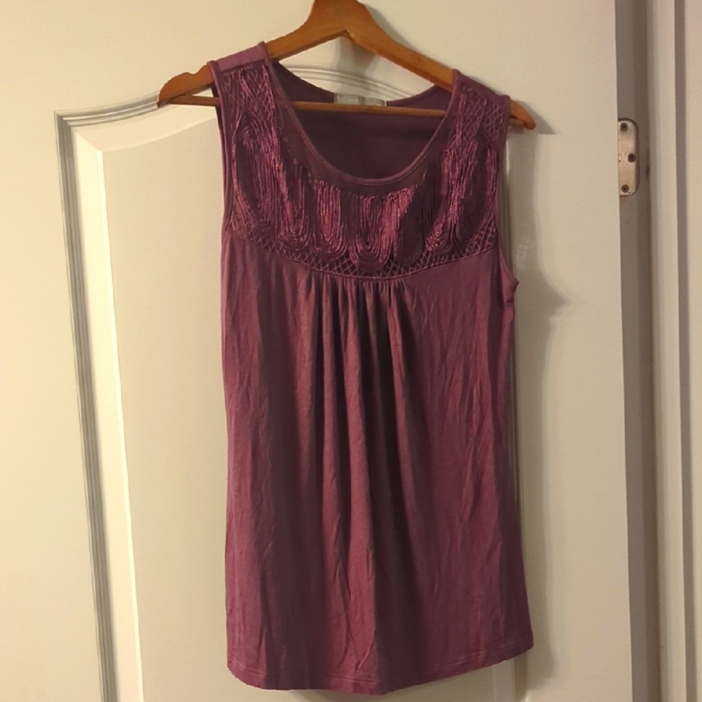 Olivia Moon Mauve Lace Trim Top